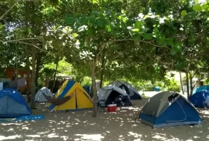 Na grama, na sombra e de frente para o mar